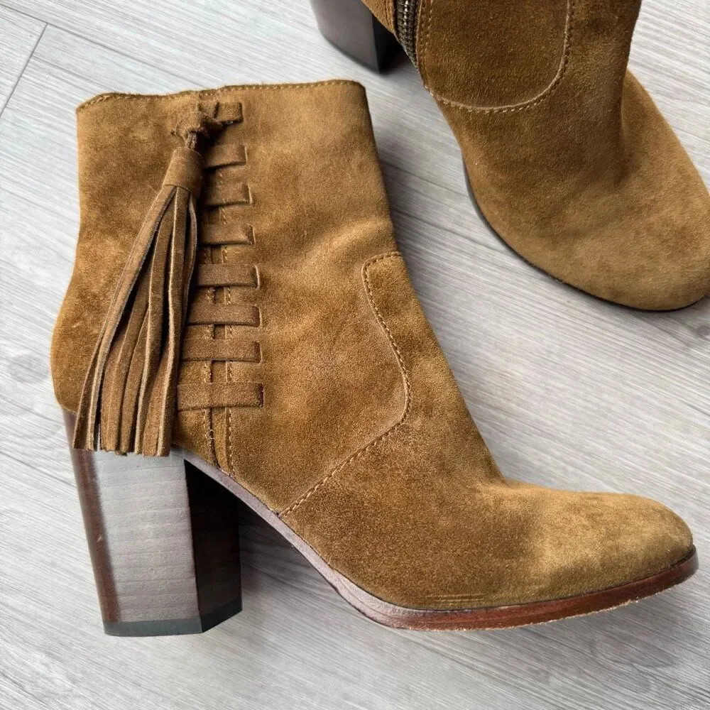 Frye Myra Tassel Boots block heel and side tassels Size 6